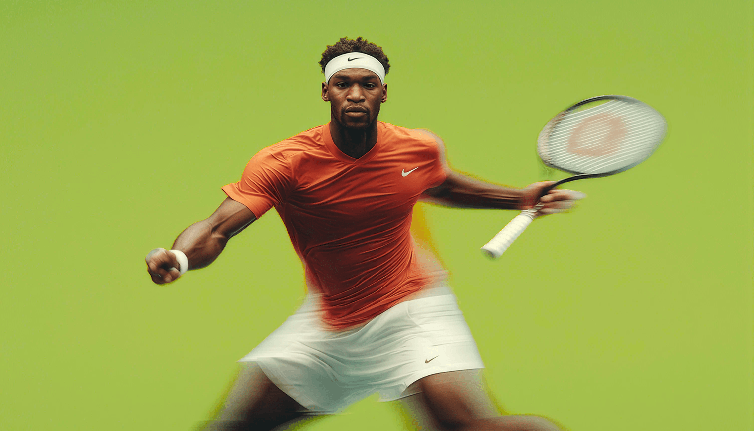 Tennis player mid-swing