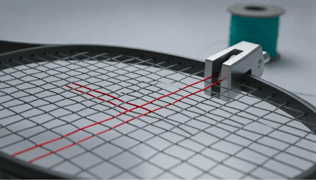 Racquet being strung